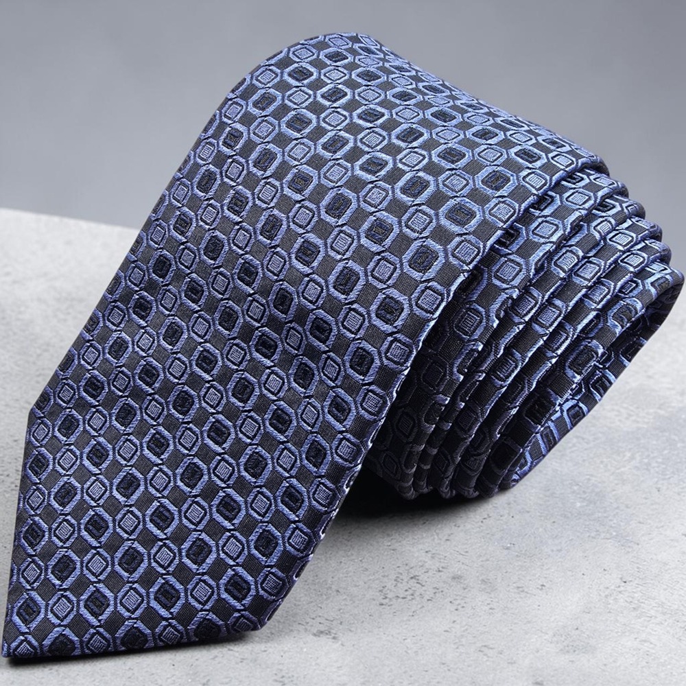 Hugo Boss Silk Tie Mens Blue Black Geometric Square Made in Italy 59x3.25